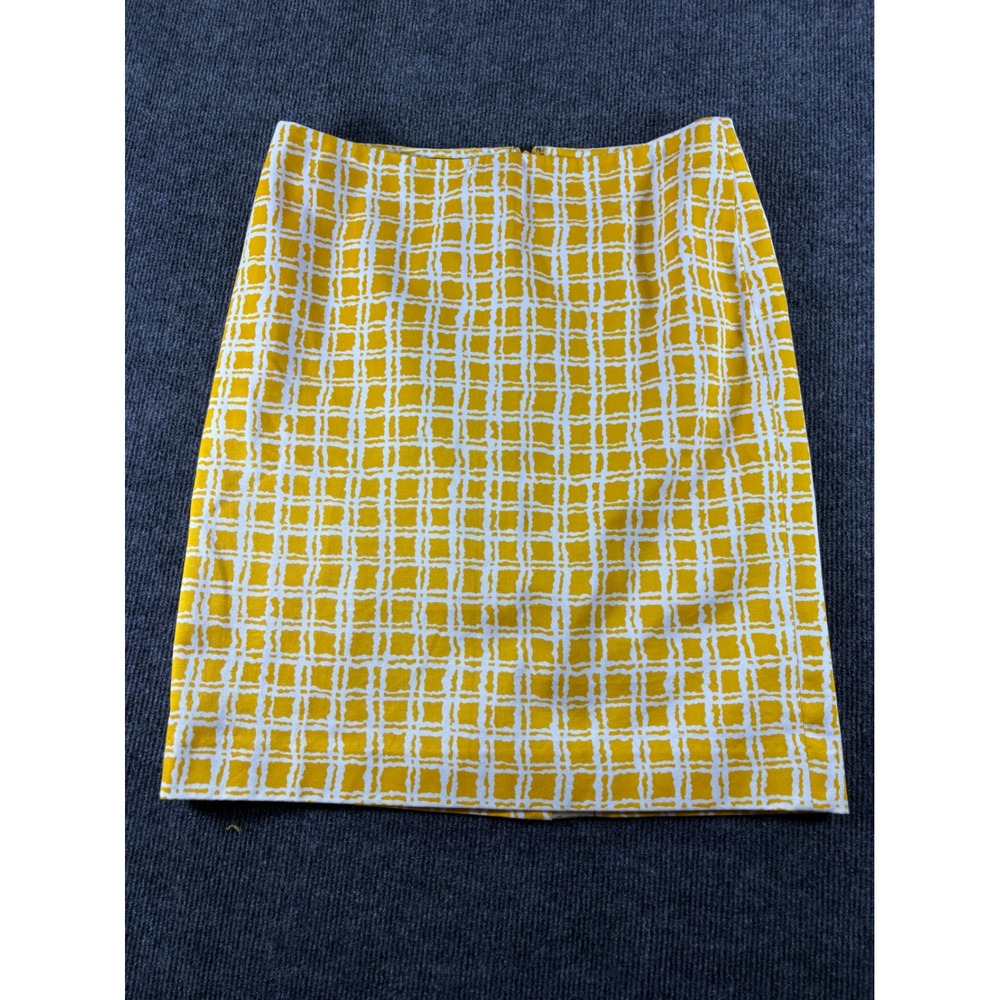 Talbots Petites Yellow White Grid Pencil Skirt Cotton Lined Size 10P CN2643